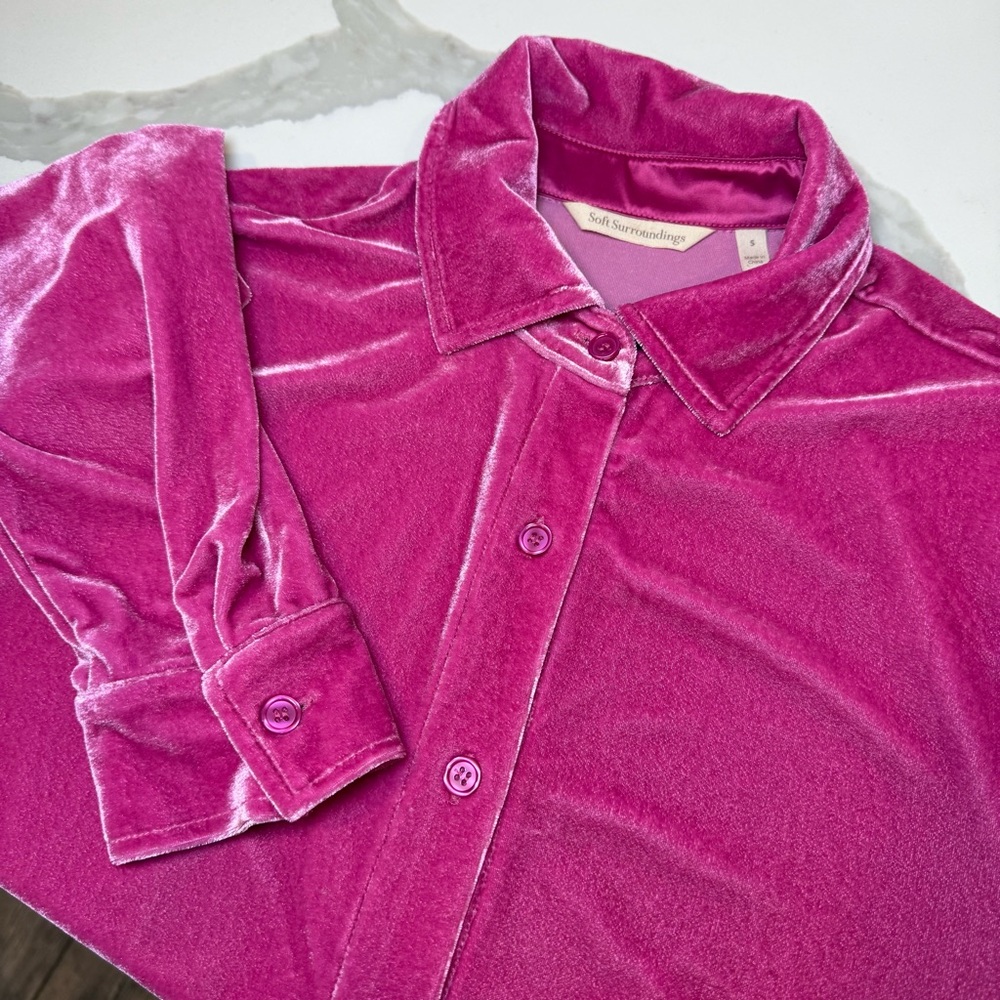 Soft Surroundings‎ women's velvet velour long sleeve button down size small pink